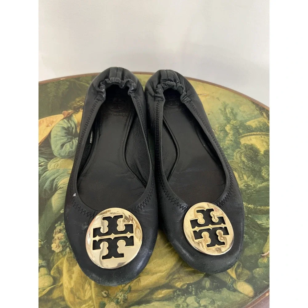 Tory Burch Minnie Travel Black Leather Ballet Flats Size 8–9